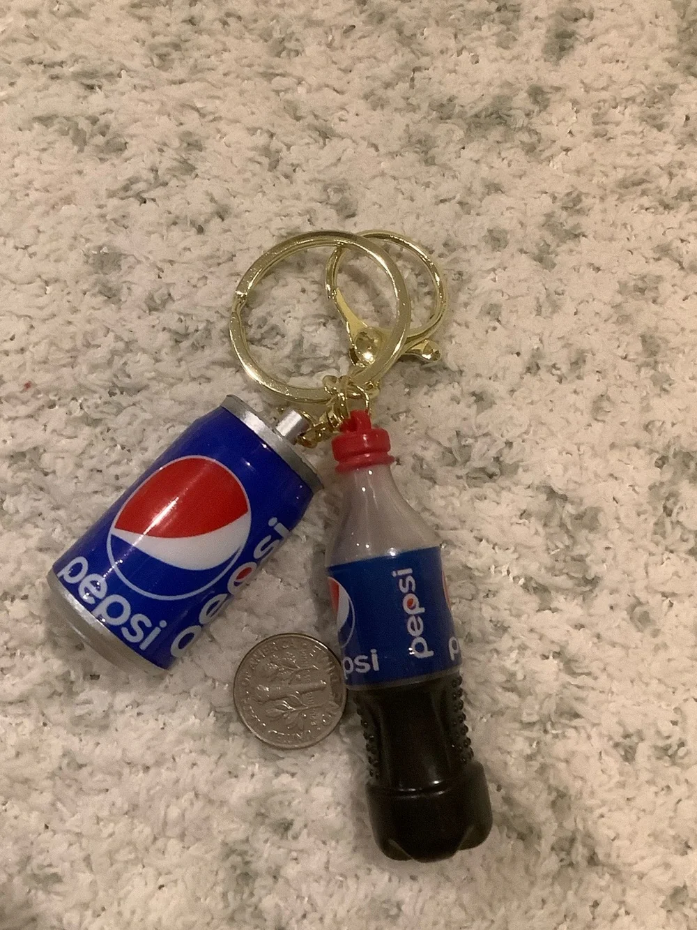 Miniature Pepsi Blue Can & Bottle Keychain Set NWT 4.5x2”